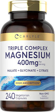 Triple Magnesium Complex 400 Mg 240 Capsules Magnesium Malate, Glycinate  Citra