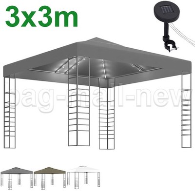 3x3m Garten Pavillon mit Solar LED Lichterkette Gartenzelt Partyzelt Gazebo Zelt