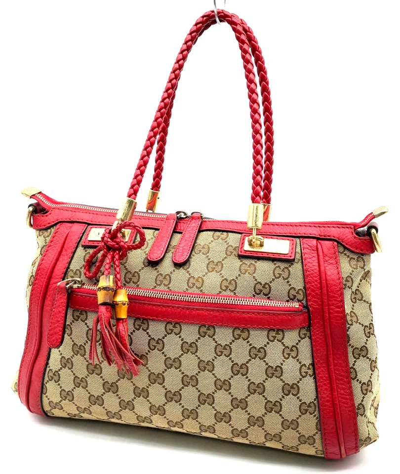 Auth Gucci Bella Satchel GG Canvas Bamboo Tassel 2Way282300 Tote Bag W/D i110130 - Image 2 of 4