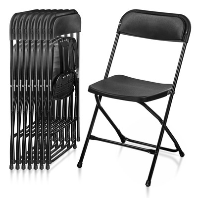 8 Pack Black Plastic Folding Chairs, Indoor Outdoor Portable Stackable Commer...