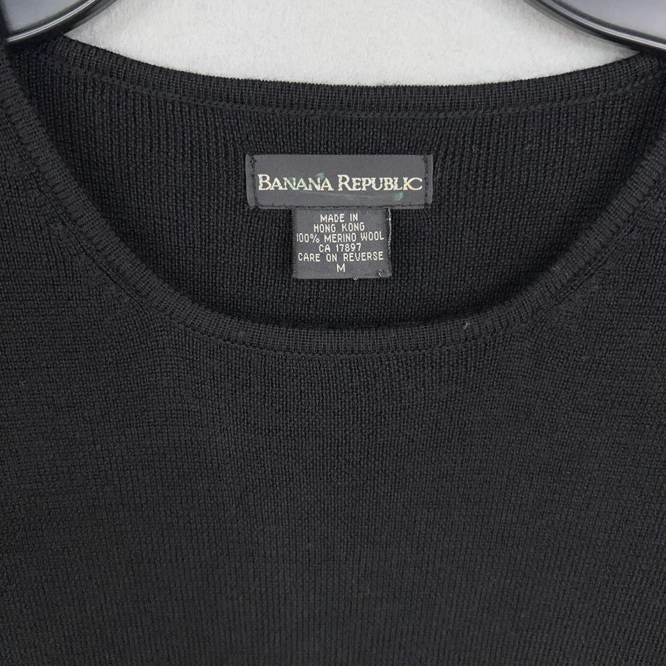 Vintage Banana Republic Dress Womens Medium Black Merino Wool Sweater Knit 90s - Image 4 of 4
