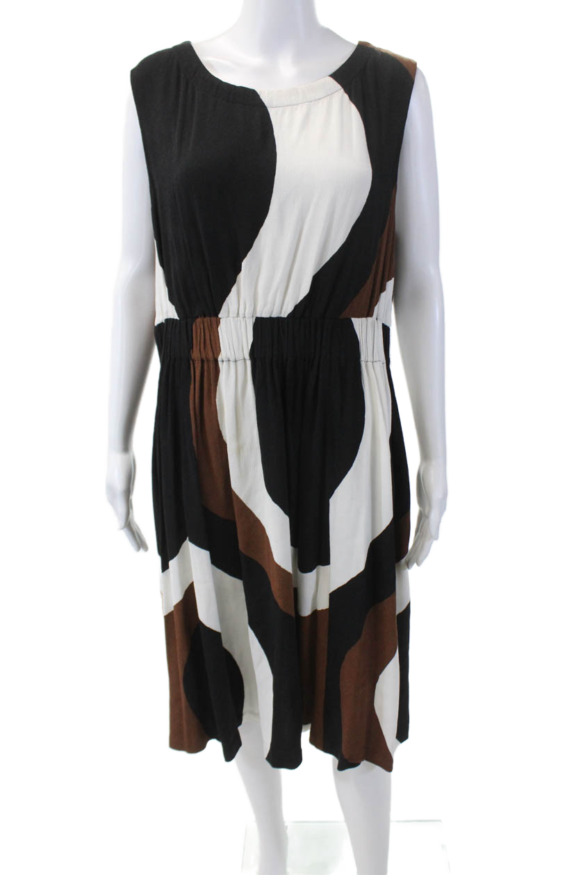 Abito donna Kate Spade New York scollo a scoop astratto nero bianco marrone taglia 14