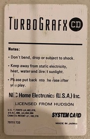 1992 NEC TURBOGRAFX-16 CD SYSTEM CARD "SUPER SYSTEM CARD" HU-CARD NTSC TESTED