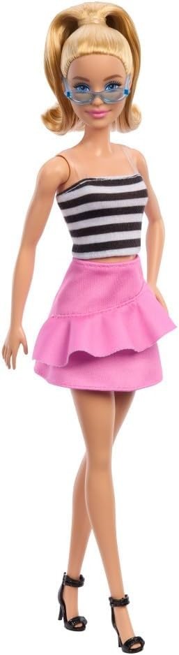 Barbie Fashionista Doll Blonde with Striped Top Pink Skirt 65th Anniversary