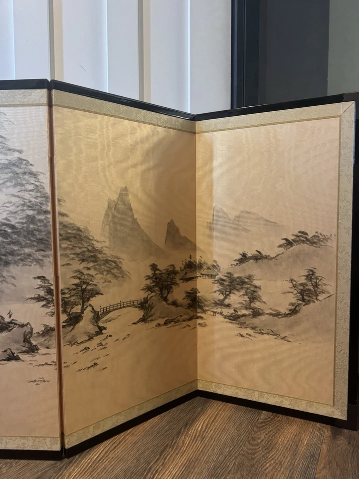 Japanese Antique Byōbu 4 Panel Silk Screen/Hanging Painting ‘Showa’ Period. - Image 3 of 4