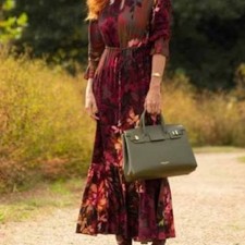 Soft Surroundings Maxi Dress Natural Romance Size M Floral Viscose Ruffle Boho