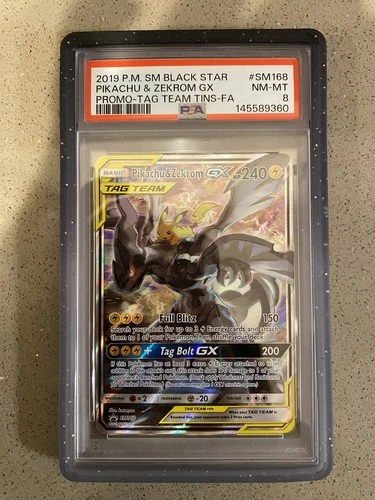 2019 Pikachu & Zekrom GX Tag Team Black Star Promo SM168 PSA 8