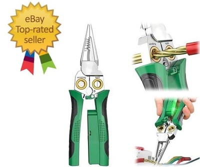 Pro 8-In-1 Wire Crimper Stripper with Voltage Detector & Dual Alarms Heavy Duty