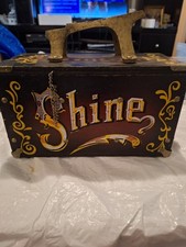 Vintage 5 Cent Shoe Shine Box Solid Wood/ Cast Iron With Carnival Theme