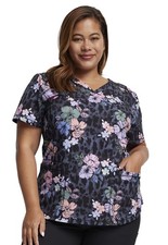 Dickies Dynamix Women Scrubs Top V-Neck Print DK731, Size:XL, Wild Tropic