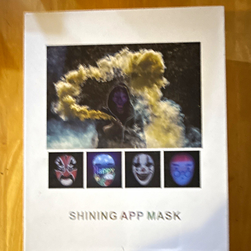 LED Light-Up Full Face Mask Charging Design One Size Black Halloween Plastic