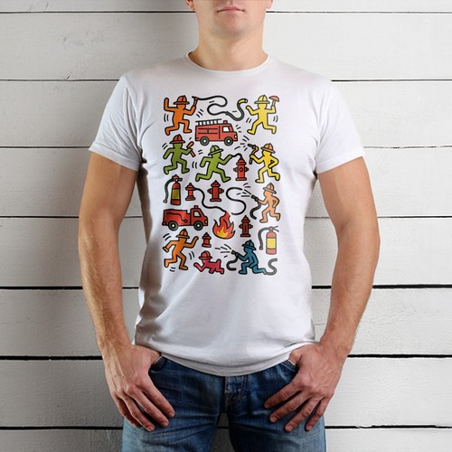 T-Shirt unisex Haring Style Vigili Del Fuoco VVF Pompieri - Foto 6 di 6