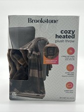 Brookstone Cozy Heated Plush Throw Blanket Brown Stripe 50"x 60" NEW