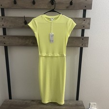 NWT $138 Guess Neon Yellow SS Armelle Bodycon Dress Convertible Ribbed Knit S