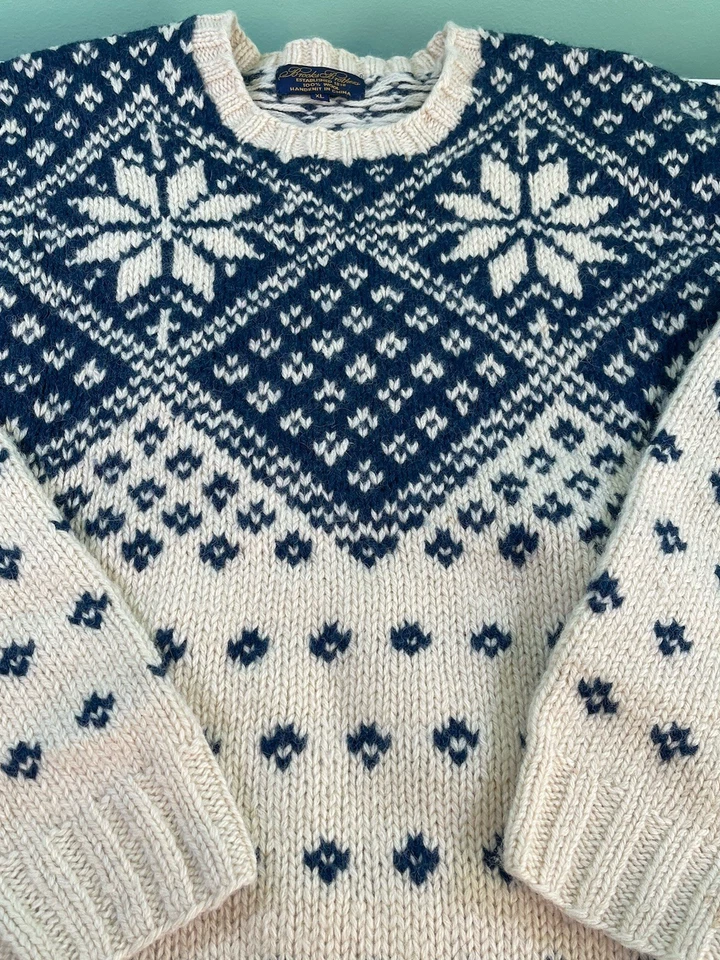 Brooks Brothers Wool Sweater Men’s XL Chunky Nordic Knit Fair Isle Snowflake VTG - Image 4 of 4