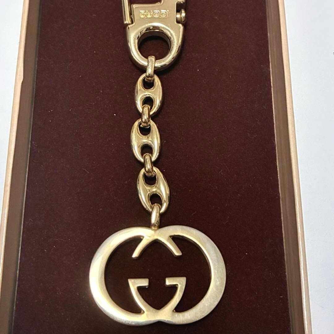 GUCCI Bag Charm Key Ring Key Chain Interlocking GG Logo Gold