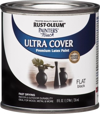 Rust-Oleum 1976730 Painter's Touch Latex Paint, Half Pint, Flat Black, 8 Fl Oz