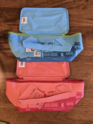 2 Set of Trader Joe's Mini Insulated Totes Peach & Blue