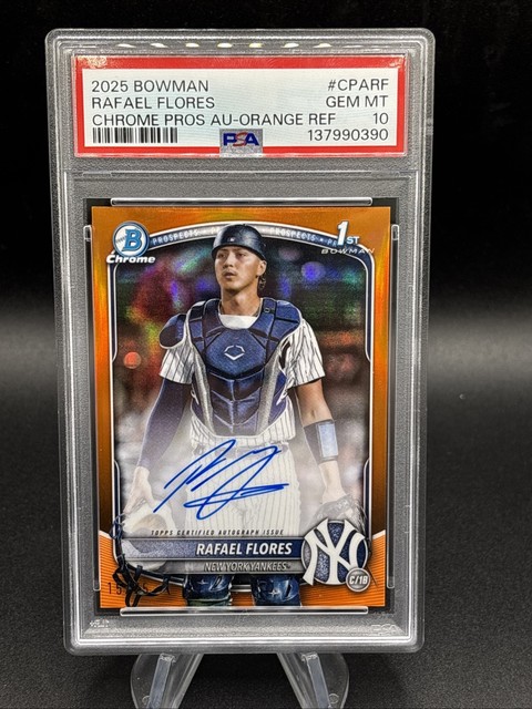 2025 Rafael Flores Bowman Chrome Baseball Orange Refractor Auto /25 PSA 10