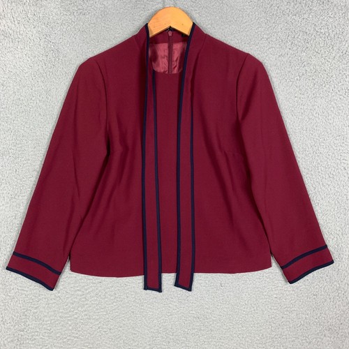 J.Crew Schleife Bluse Top Damen 4 burgunderrot/marine Borte Tie Neck 365 Krepp Neu mit Etikett $ 90 - Bild 2 von 14