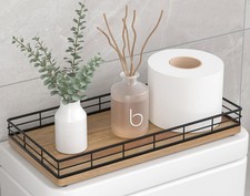 Acacia Wood Toilet Tank Tray  Toilet Paper Basket Organizer - Metal Frame