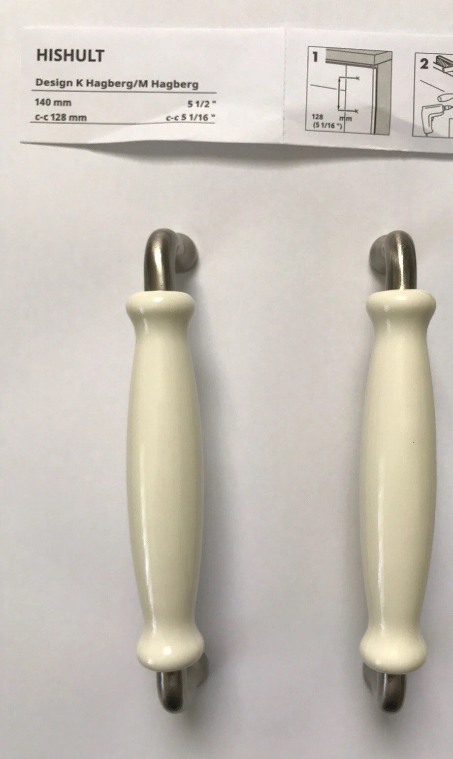 2 pk Ikea HISHULT Cabinet Handle Porcelain White /Brushed 5 1/2" 902.652.46