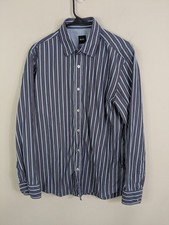 Hugo Boss Shirt Men's Purple Large Button Up Long Sleeve Striped Cotton