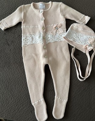 Paz Rodriguez Pink Knitted Baby Grow Set  1 month (made In Spain)
