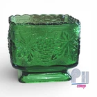 Anchor Hocking Small Pedestal Planter Green Vintage Glass Bowl MCM Display