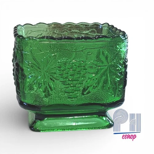 Anchor Hocking Small Pedestal Planter Green Vintage Glass Bowl MCM Display