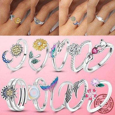 LAZA Adjustable Flower Ring 925 Sterling Silver AAA CZ Open Cuff Band for Her