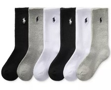 NWT, Boys Polo Ralph Lauren 6-Pk. Multicolor Socks. Size 9-11. Eu 35-39