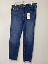 NWT Zara Women  s Skinny Jeans Raw Hem Distressed Denim Hi Rise Blue Woman's 12