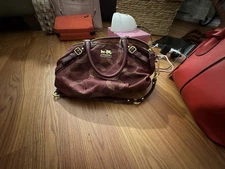 Coach Madison Sophia Vintage Satchel Purse Bag Burgundy Stagecoach Design