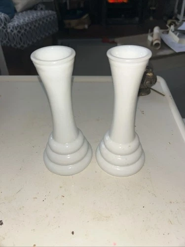 Vintage White Milk Glass Beehive Bud Vase, Set of 2 , 6"Tall