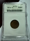 1931 D Lincoln Wheat Cent ANACS AU50 - Vintage White Little ANACS Holder