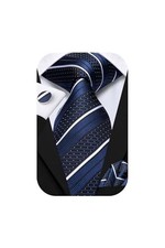 Mens 70 inches Tie Set Extra Long Necktie With Cufflinks Dark Blue