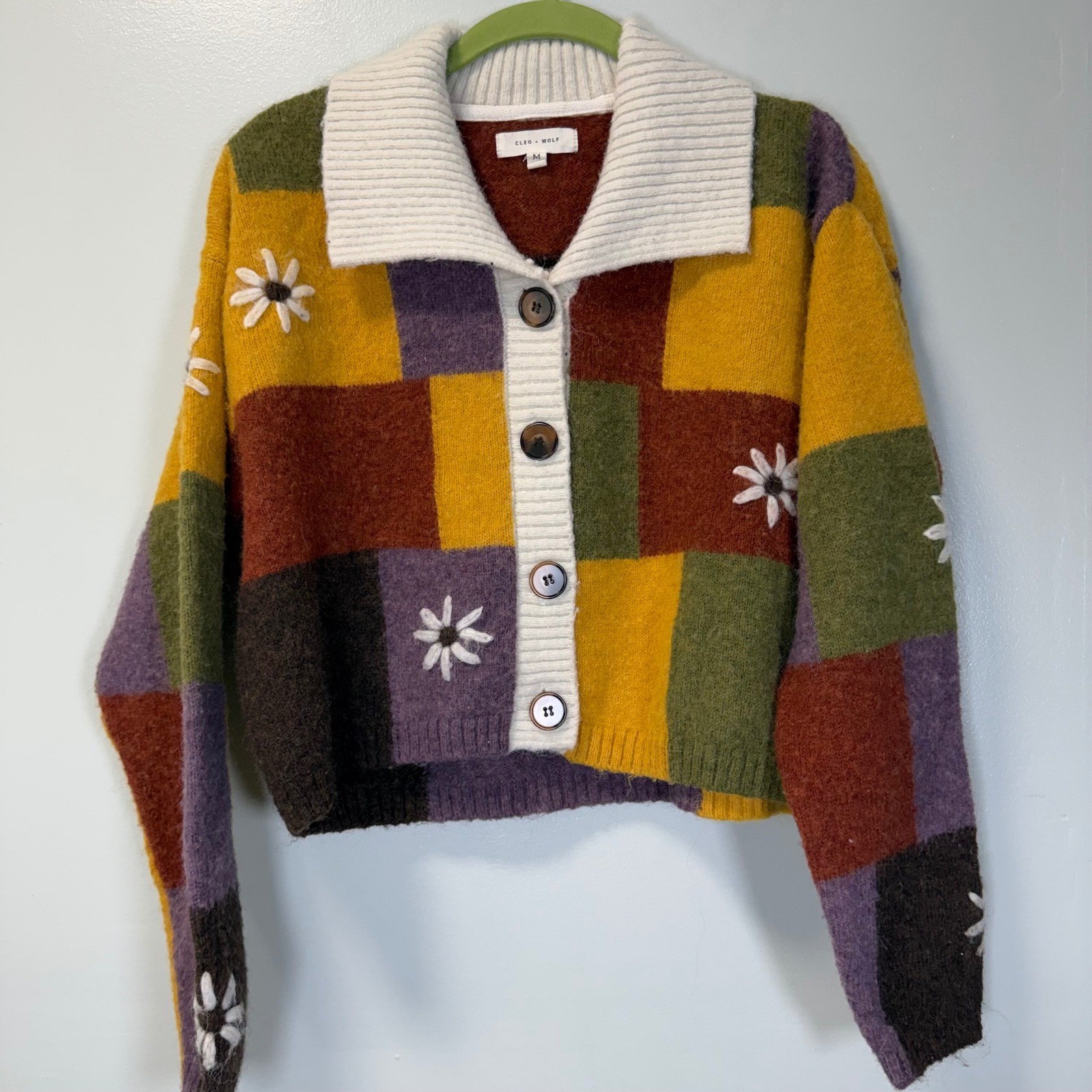 Cleo+Wolf Colorblock Patchwork Daisy Embroidered … - image 3