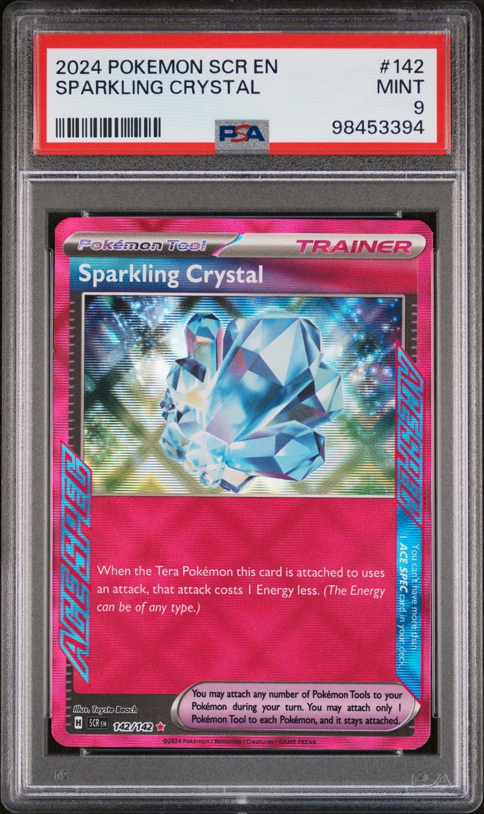2024 POKEMON SCR EN #142 SPARKLING CRYSTAL PSA 9 POP 21 STELLAR CROWN