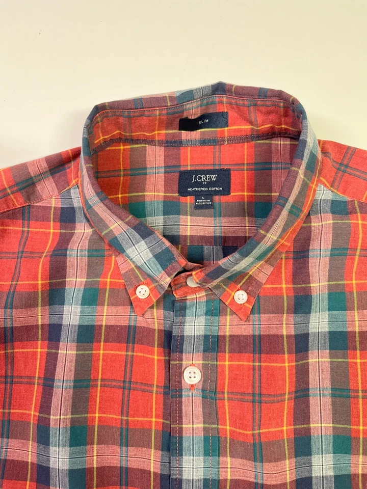 J. Crew Men's L Slim Fit Long Sleeve Shirt Heathered Cotton Plaid H1106 *Flaw - Image 3 of 4