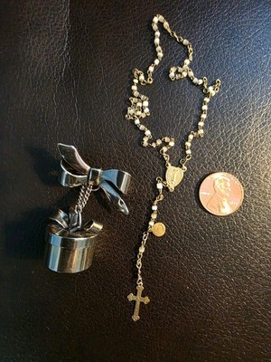 ANTIQUE FRENCH LOCKET/BROOCH WITH MINITURE ROSARY BEADS VINTAGE 