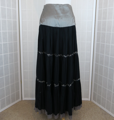 Per Una Maxi Skirt UK 12 Grey Black Embellished Satin Tiered 40" Long Full Skirt - Picture 13 of 15