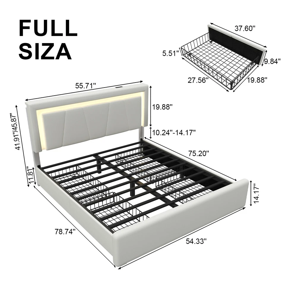Full/Queen Bed Frame with 4 Storage Drawers and LED Lights - Image 2 of 4