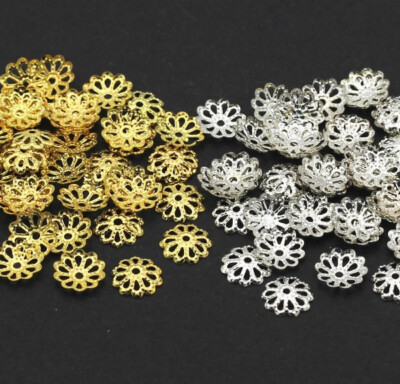 50 Stk. Perlenkappen filigran 9mm Metall Gold Silber Auswahl Kappen DIY Schmuck