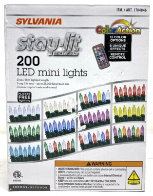 Sylvania Stay Lit Platinum 200 LED Mini Lights 12 Color Options 8 Effects Remote