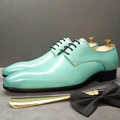 SAOLA Men's Pu Leather Shoes Light Green Lace up Pointed Dress Office Business Shoes