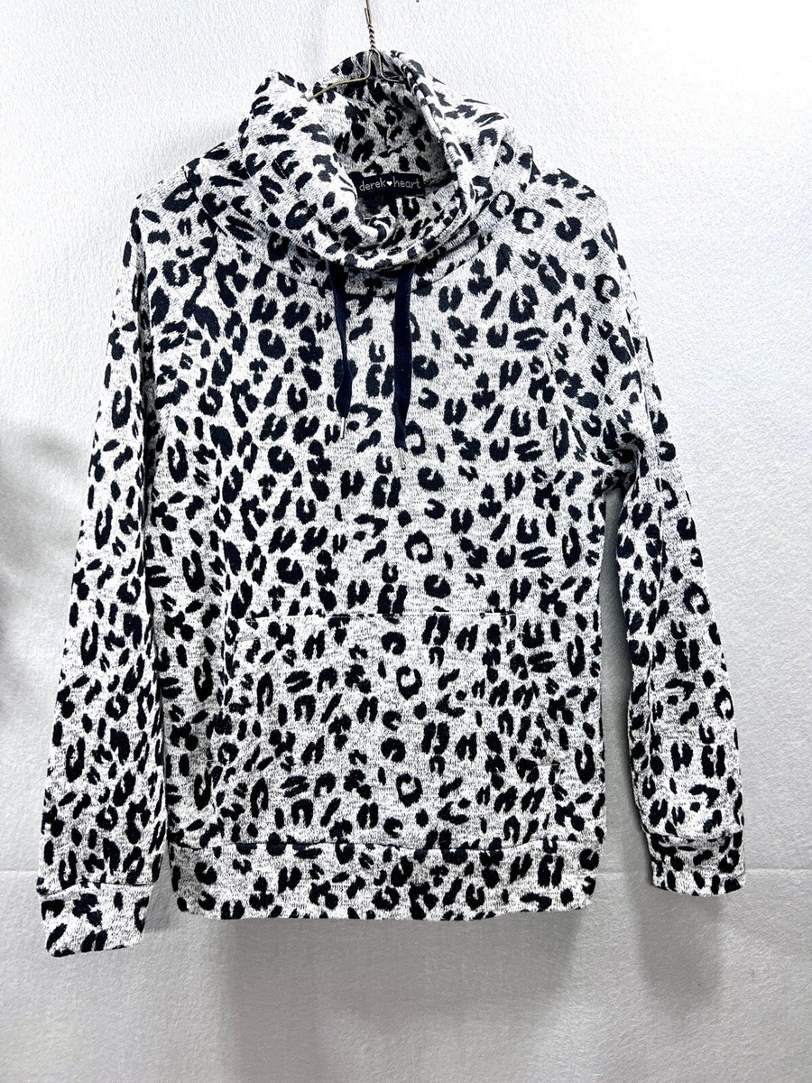 Derek Heart Gray Black Leopard Print Cowl Neck Sweater Medium Spring Trend