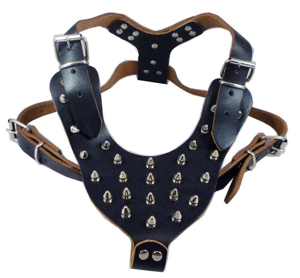 Dog Harness Spiked Studded PU Leather Pitbull Mastiff Boxer Bully Chest 26~34"