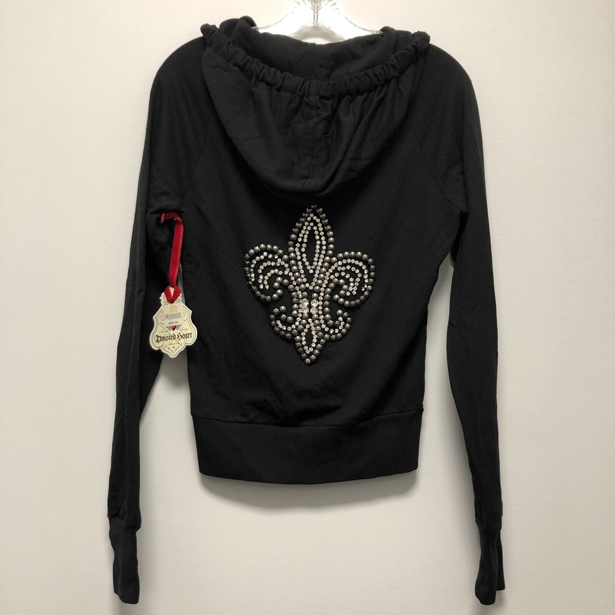 Twisted Heart Embellished Crystal Rhinestone Zip Up Hoodie Twisted Heart Embellished Crystal Rhinestone Zip Up Hoodie