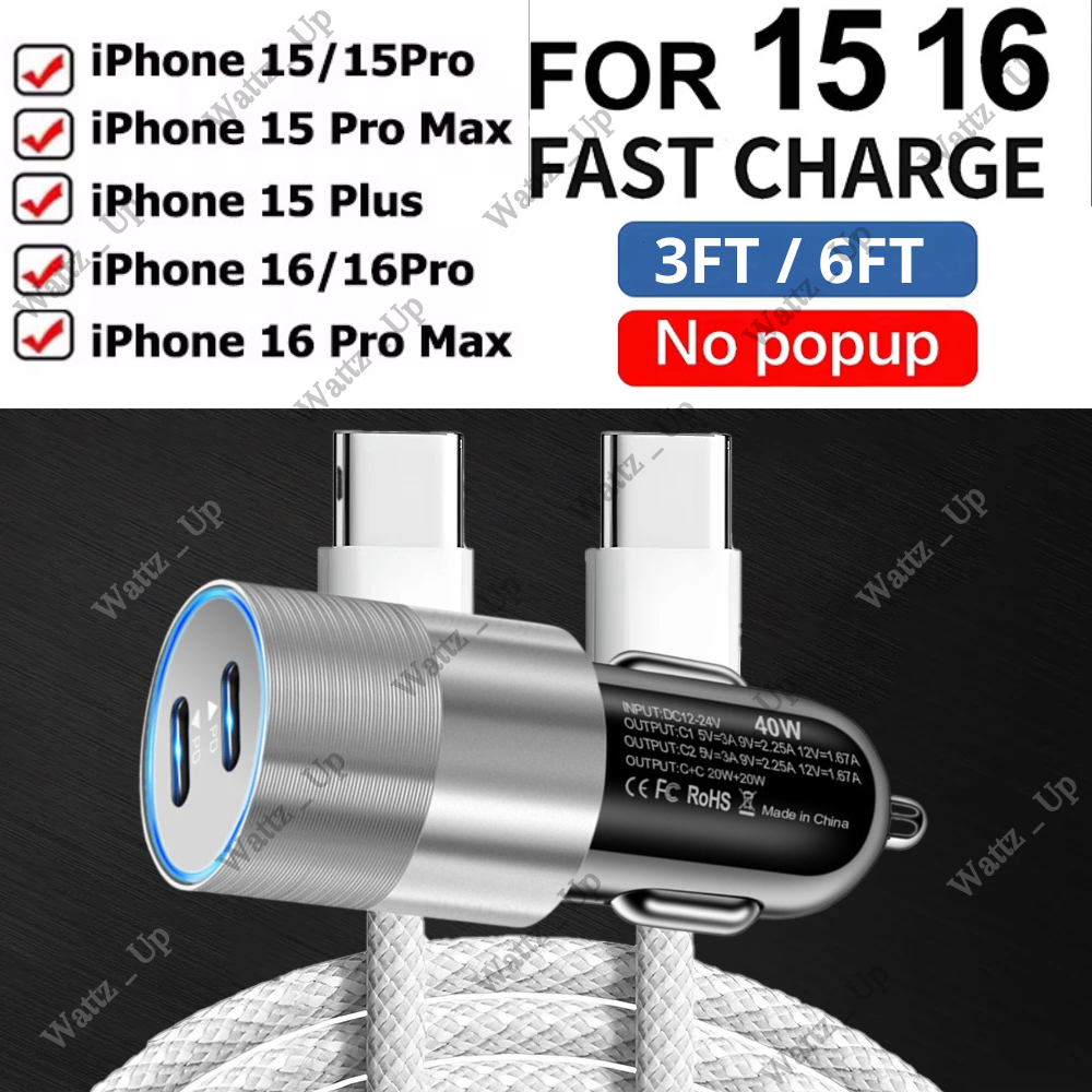 For iPhone 15 16 Pro USB C To USB C Fast Charger Car Adapter 60W Braided Cable